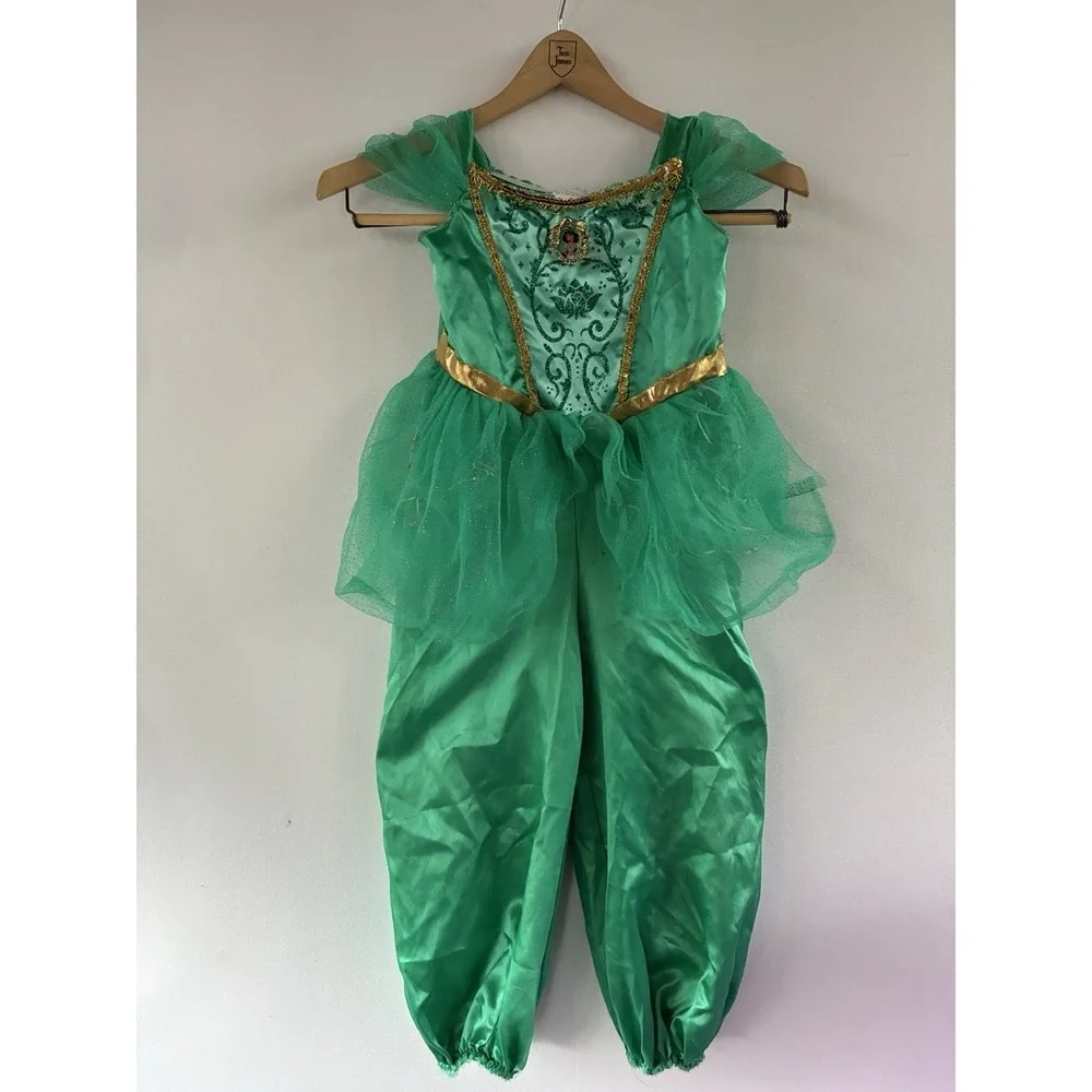 Disney Princess 3T Jasmine Green Glitter Light up Holloween Costume Dress Up